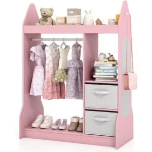 Children's Mirrored Storage Unit with Clothes Rack