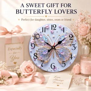 Battery- Silent Non-Ticking Wall Clock with Butterfly
